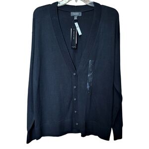 Banana Republic Cardigan Forever Sweater Women L Black V Neck Button Up